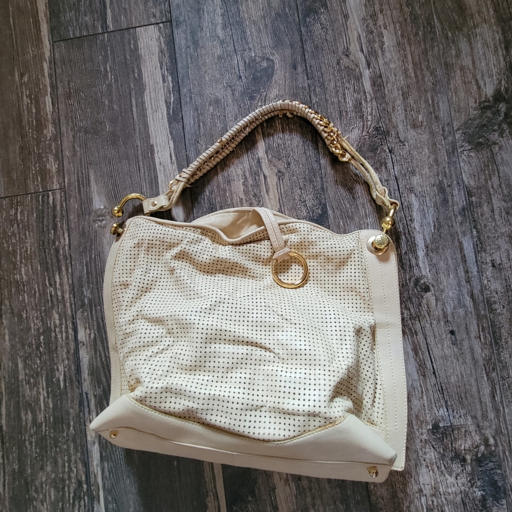 BCBGMAXAZRIA Womens‎ Handbad Cream and Gold Textured Shoulder Bag